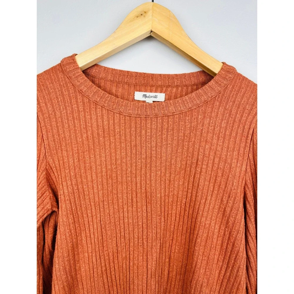 Madewell Ribbed Puff Sleeve Top S Rust Orange Soft Girl Aesthetic‎ Minimalist